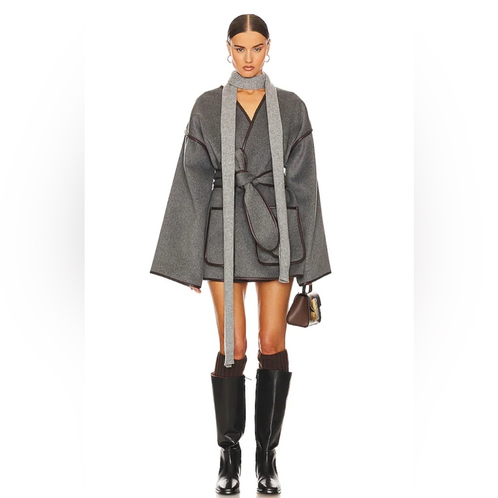 New Helsa Wool Blend Blanket Coat in Gray - Picture 4 of 14